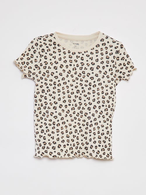 Camiseta de canalé con bordes ondulados y estampados - Kiabi
