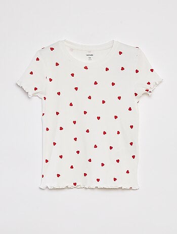 Camiseta de canalé con bordes ondulados y estampados