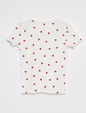 Camiseta de canalé con bordes ondulados y estampados