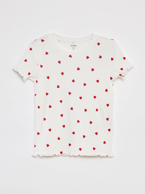 Camiseta de canalé con bordes ondulados y estampados - Kiabi