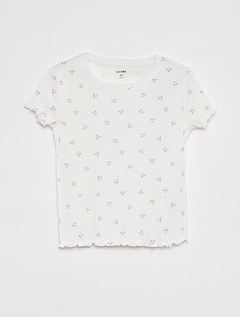 Camiseta de canalé con bordes ondulados y estampados