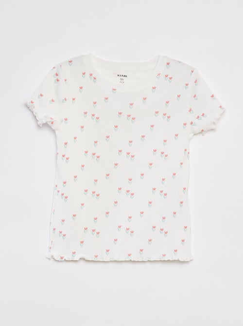 Camiseta de canalé con bordes ondulados y estampados - Kiabi