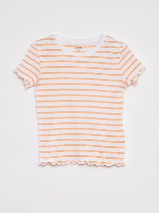 Camiseta de canalé con bordes ondulados y estampados