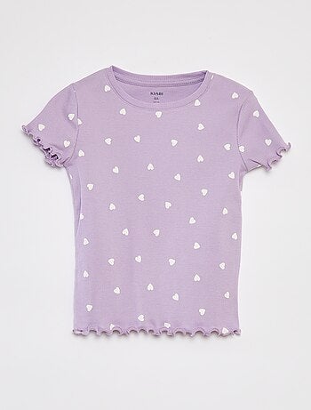 Camiseta de canalé con bordes ondulados y estampados