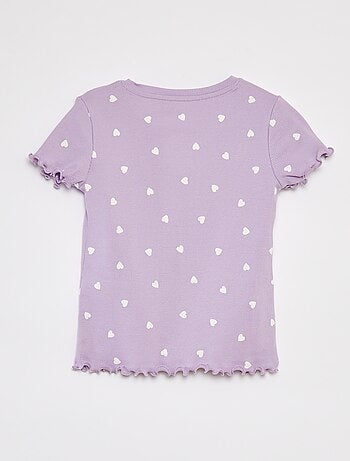 Camiseta de canalé con bordes ondulados y estampados