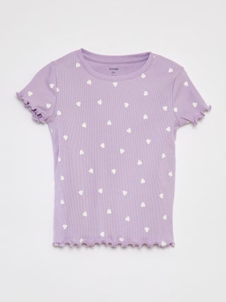 Camiseta de canalé con bordes ondulados y estampados