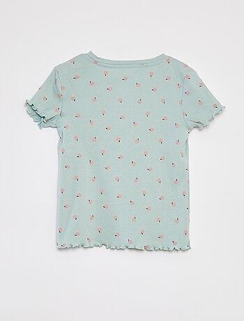Camiseta de canalé con bordes ondulados y estampados