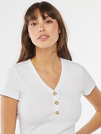 Camiseta de canalé con botones