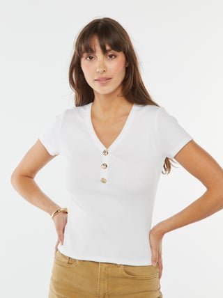 Camiseta de canalé con botones