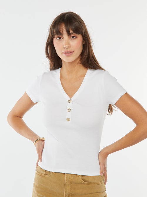 Camiseta de canalé con botones - Kiabi
