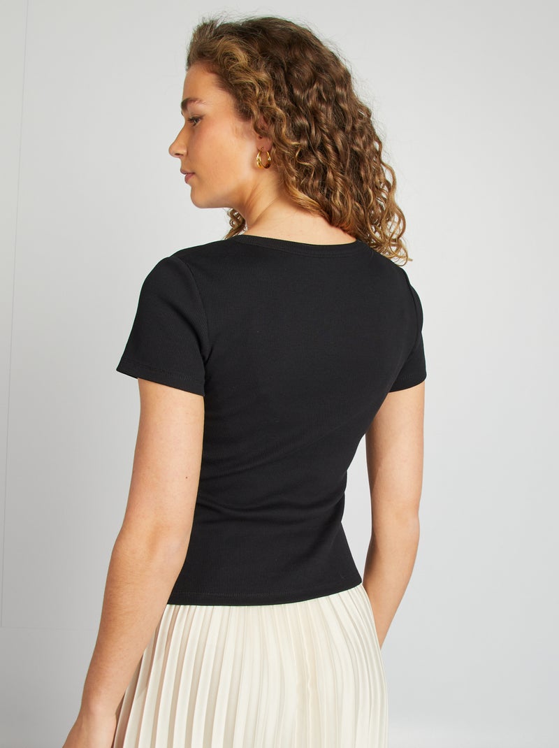 Camiseta de canalé con botones negro - Kiabi