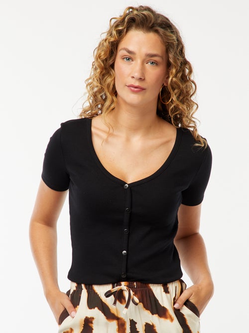 Camiseta de canalé con cierre con botones - Kiabi