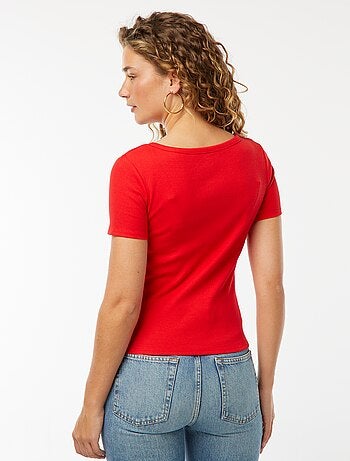 Camiseta de canalé con cierre con botones