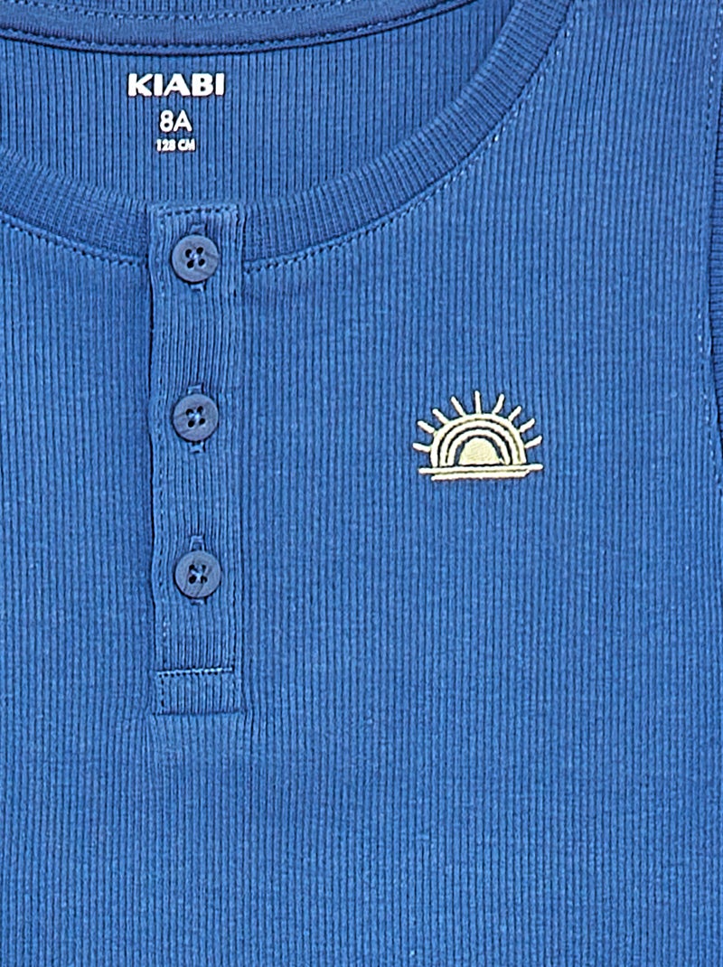 Camiseta de canalé con cuello abotonado AZUL - Kiabi