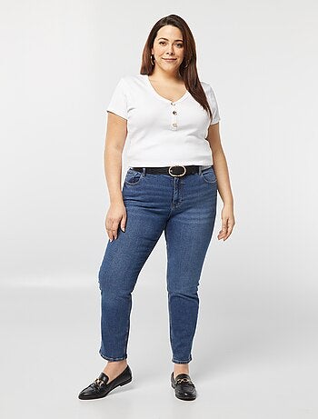 Camiseta de canalé con cuello abotonado