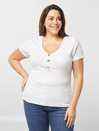 Camiseta de canalé con cuello abotonado