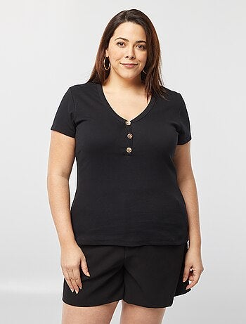 Camiseta de canalé con cuello abotonado