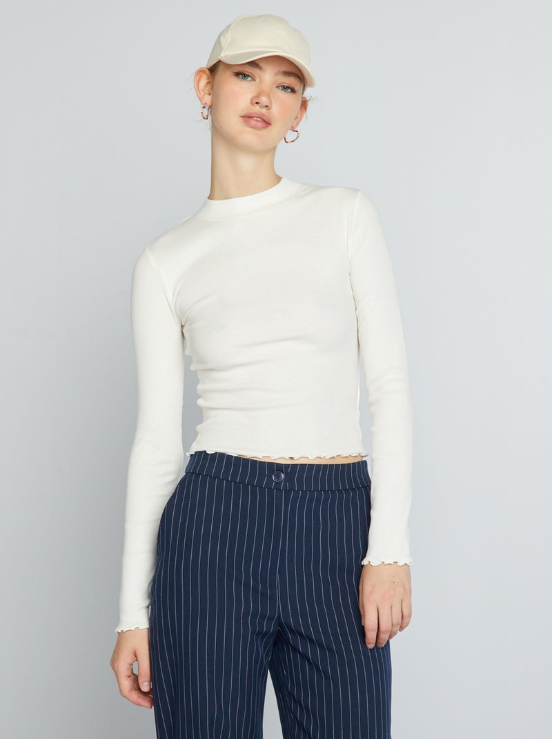 Camiseta de canalé con cuello alto BLANCO - Kiabi