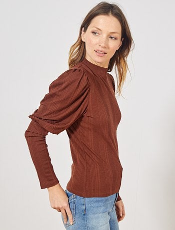 Camiseta de canalé con cuello alto - Kiabi
