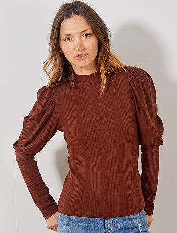 Camiseta de canalé con cuello alto - Kiabi
