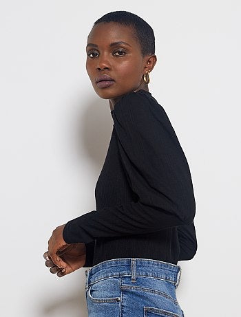 Camiseta de canalé con cuello alto - Kiabi