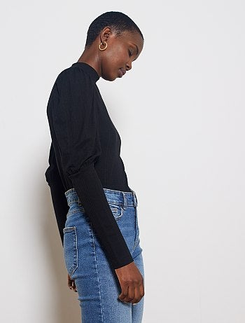 Camiseta de canalé con cuello alto - Kiabi