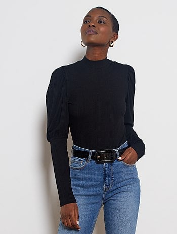 Camiseta de canalé con cuello alto - Kiabi