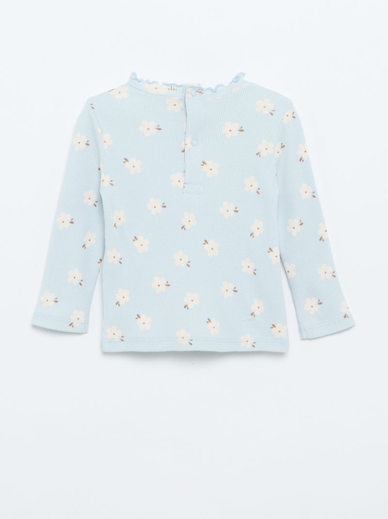 Camiseta de canalé con cuello ondulado Azul - Kiabi
