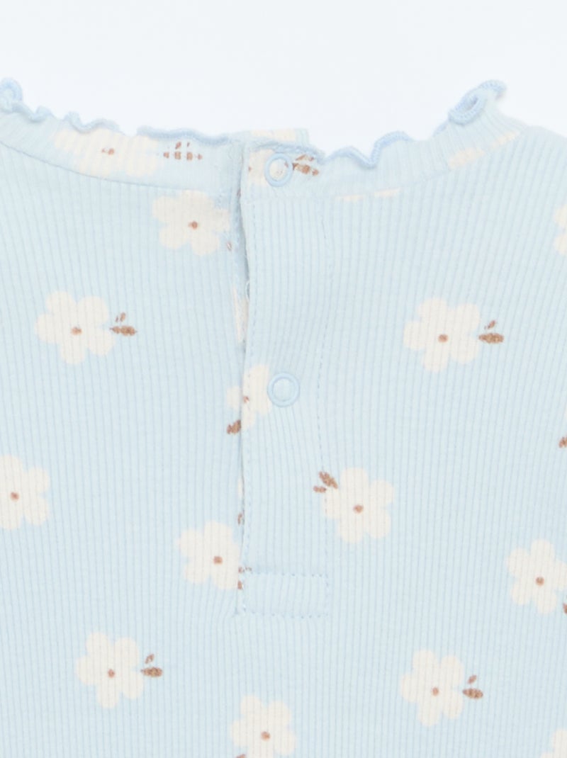 Camiseta de canalé con cuello ondulado Azul - Kiabi