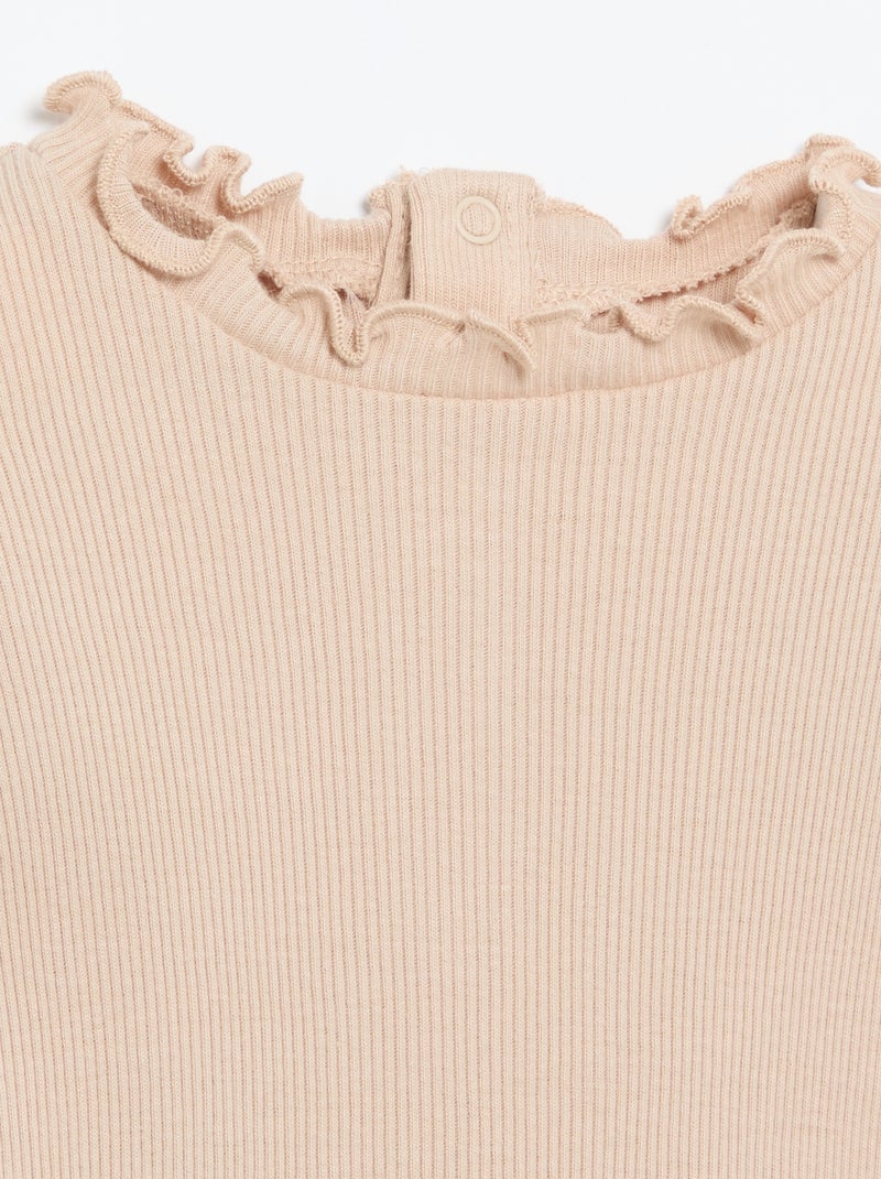 Camiseta de canalé con cuello ondulado Beige - Kiabi