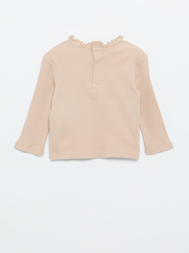 Camiseta de canalé con cuello ondulado Beige - Kiabi