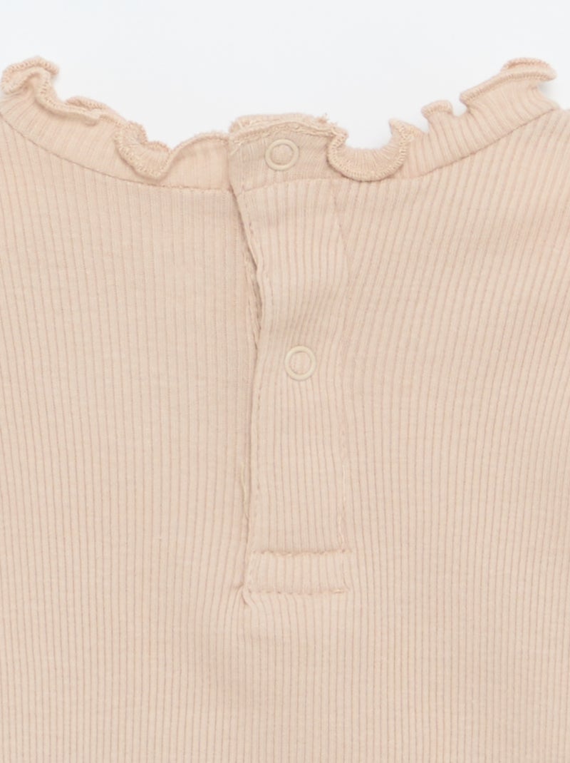 Camiseta de canalé con cuello ondulado Beige - Kiabi