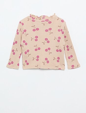 Camiseta de canalé con cuello ondulado