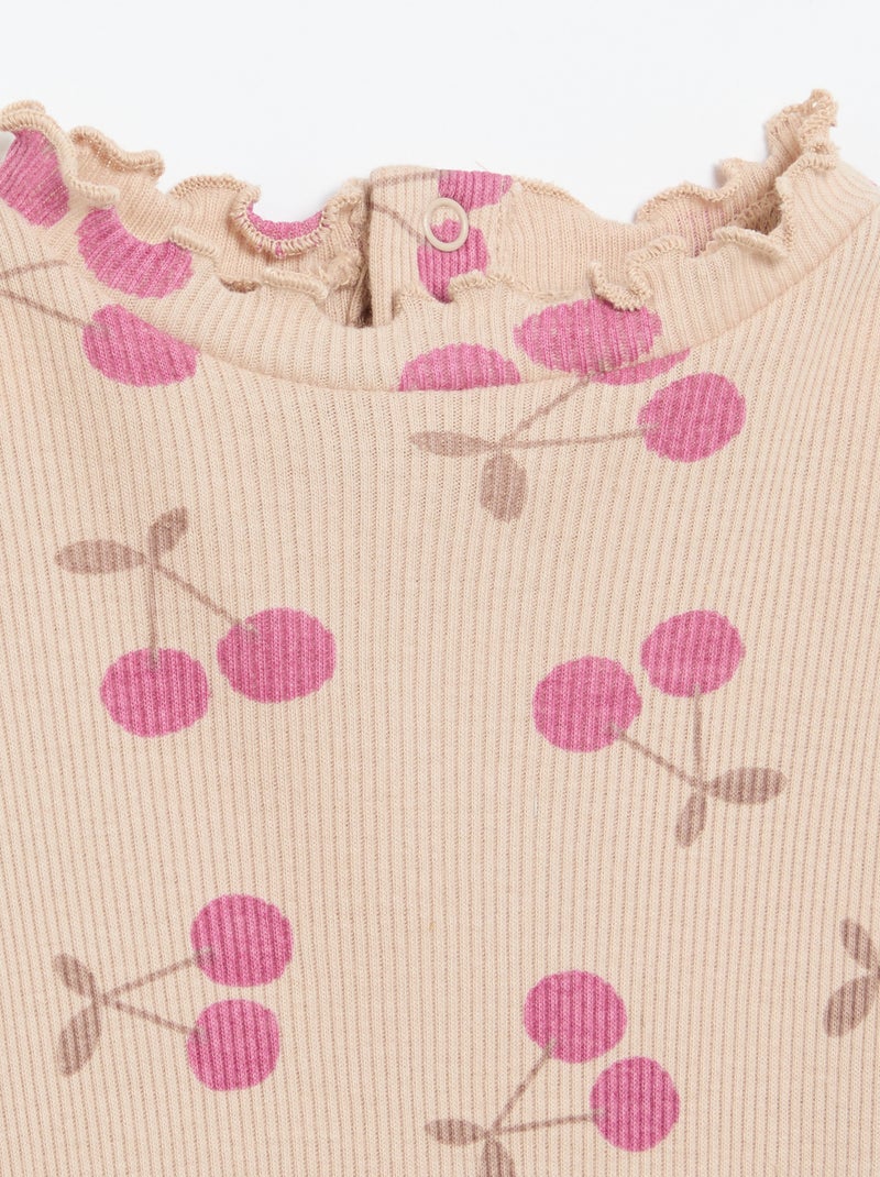 Camiseta de canalé con cuello ondulado Beige - Kiabi