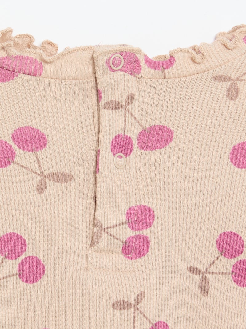 Camiseta de canalé con cuello ondulado Beige - Kiabi