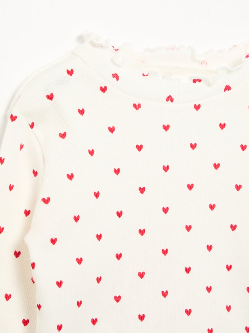 Camiseta de canalé con cuello ondulado Blanco - Kiabi