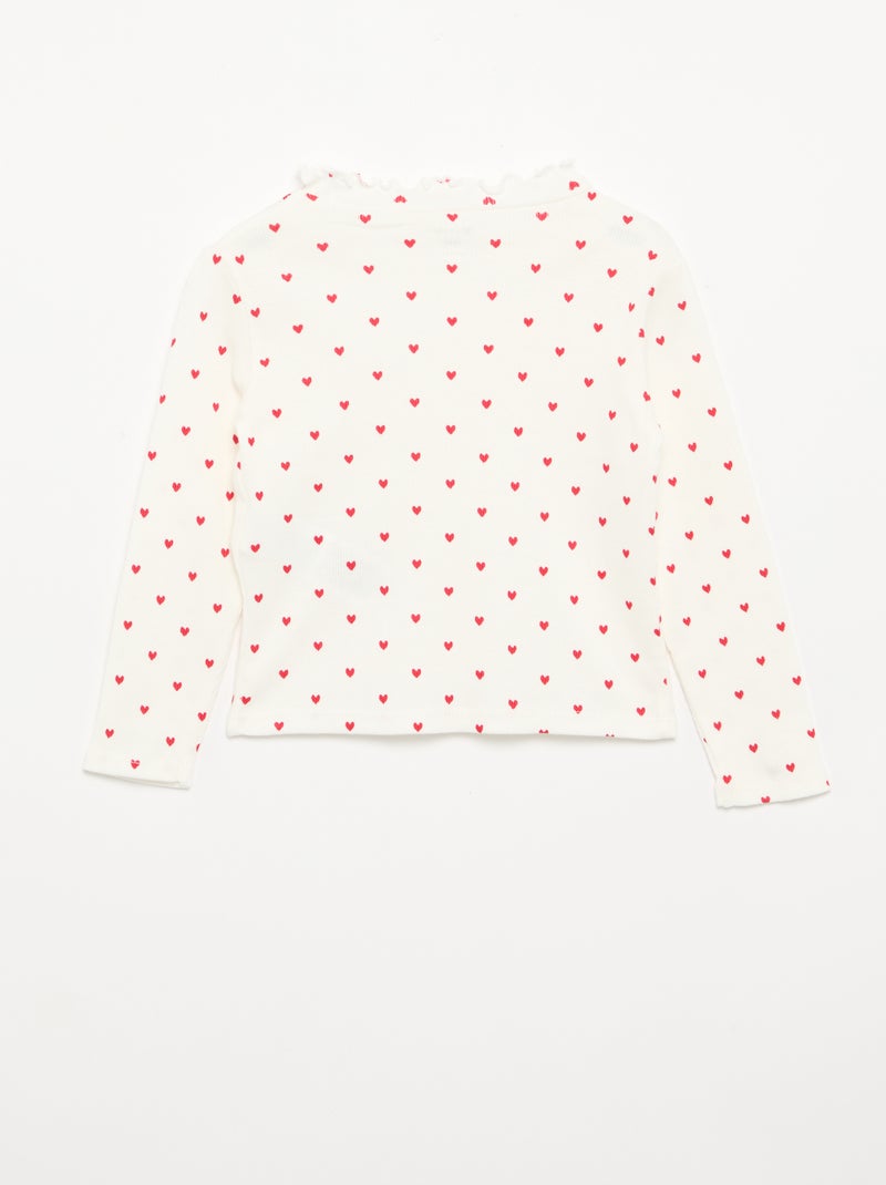 Camiseta de canalé con cuello ondulado Blanco - Kiabi