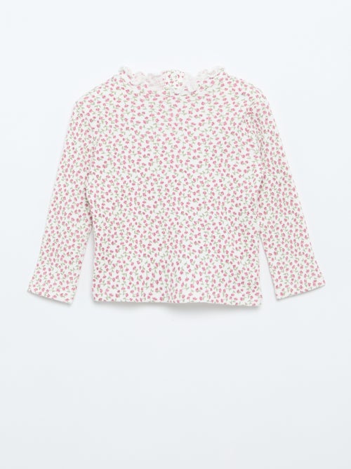 Camiseta de canalé con cuello ondulado - Kiabi Camiseta de canalé con cuello ondulado - Kiabi