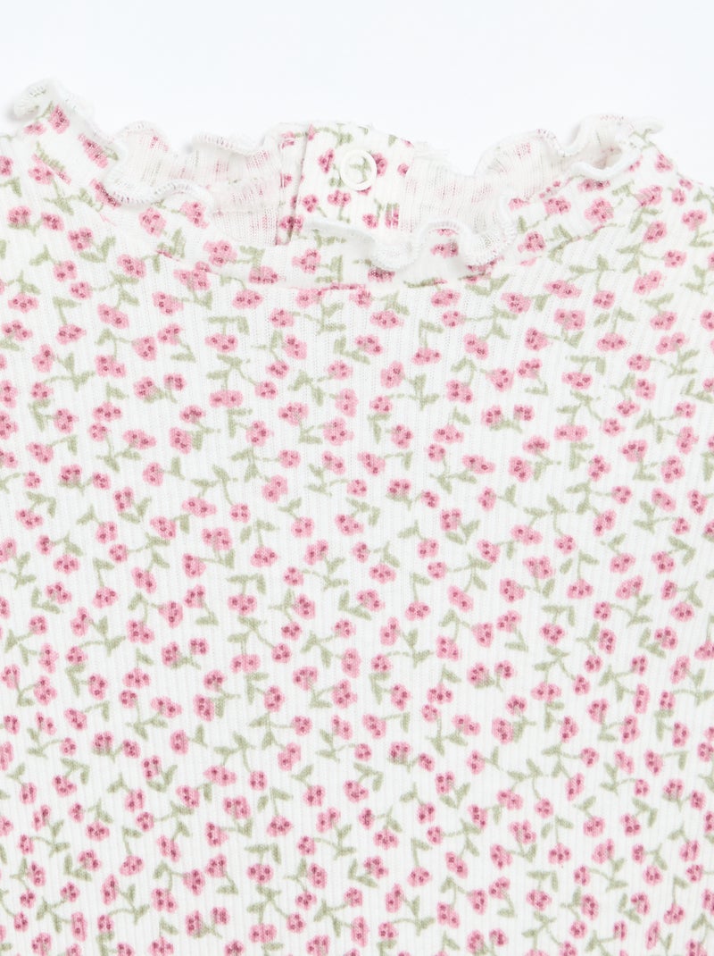 Camiseta de canalé con cuello ondulado Blanco - Kiabi