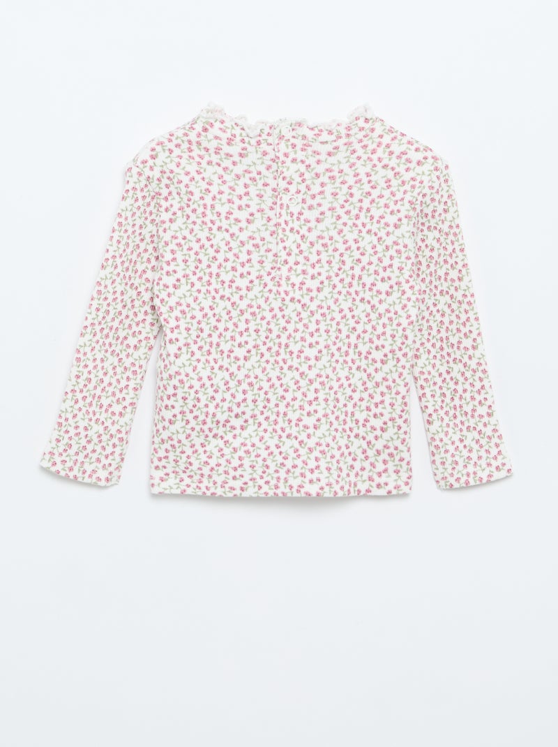 Camiseta de canalé con cuello ondulado Blanco - Kiabi