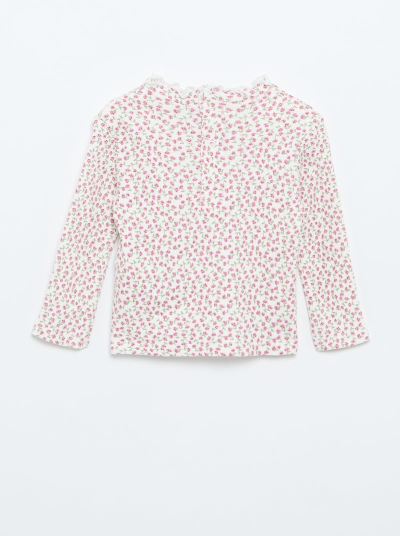 Camiseta de canalé con cuello ondulado Blanco - Kiabi