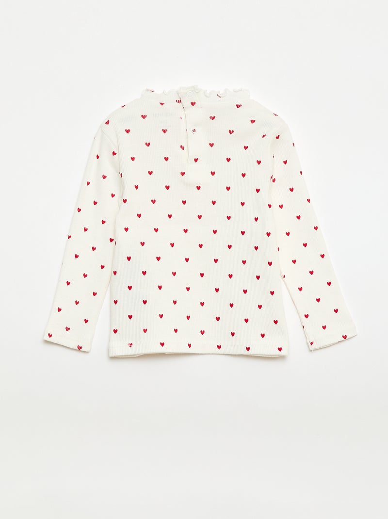 Camiseta de canalé con cuello ondulado Blanco - Kiabi
