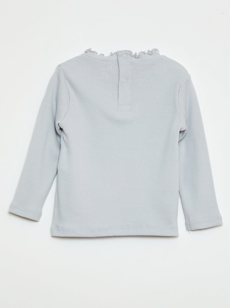 Camiseta de canalé con cuello ondulado Gris - Kiabi