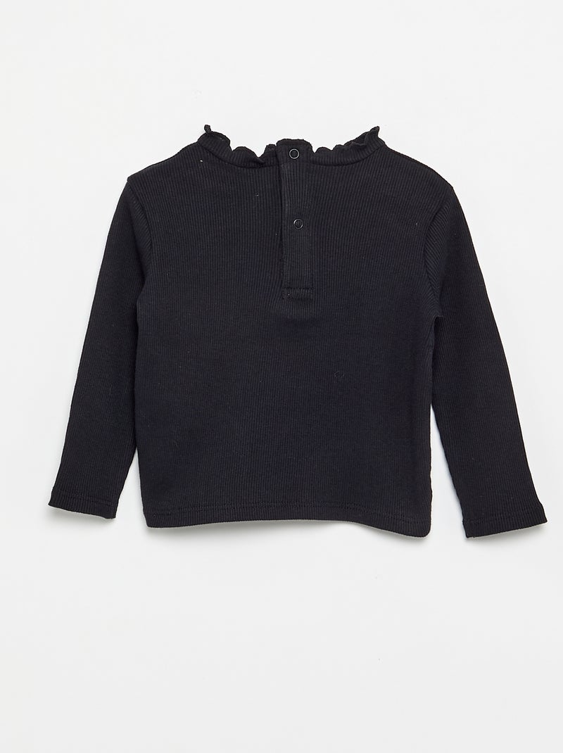 Camiseta de canalé con cuello ondulado Negro - Kiabi