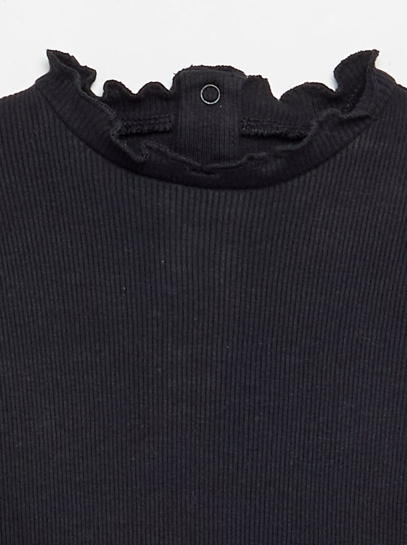 Camiseta de canalé con cuello ondulado Negro - Kiabi
