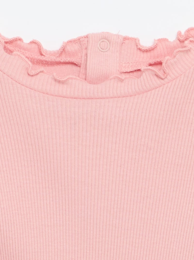Camiseta de canalé con cuello ondulado Rosa - Kiabi