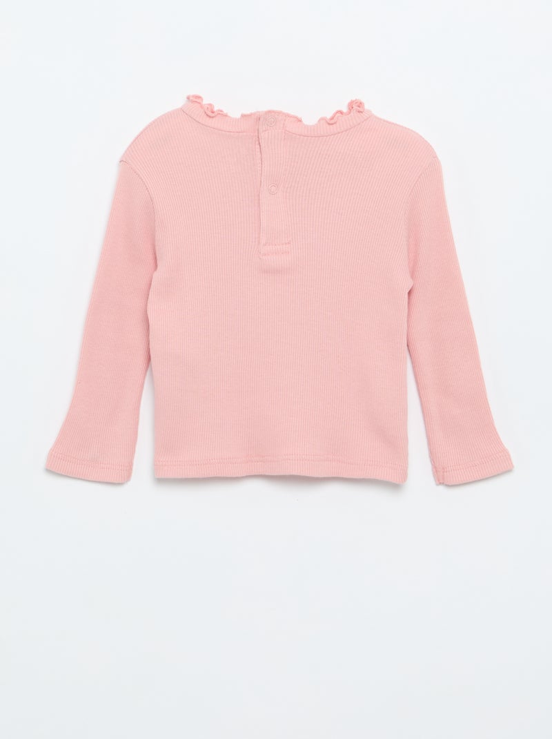 Camiseta de canalé con cuello ondulado Rosa - Kiabi