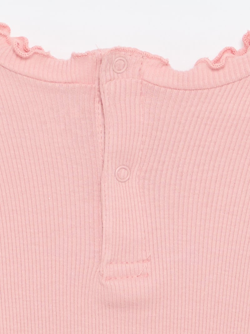 Camiseta de canalé con cuello ondulado Rosa - Kiabi