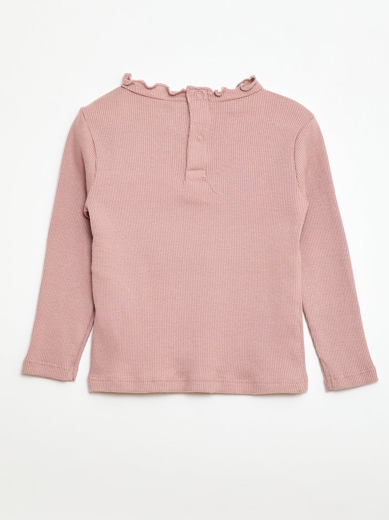 Camiseta de canalé con cuello ondulado Rosa - Kiabi