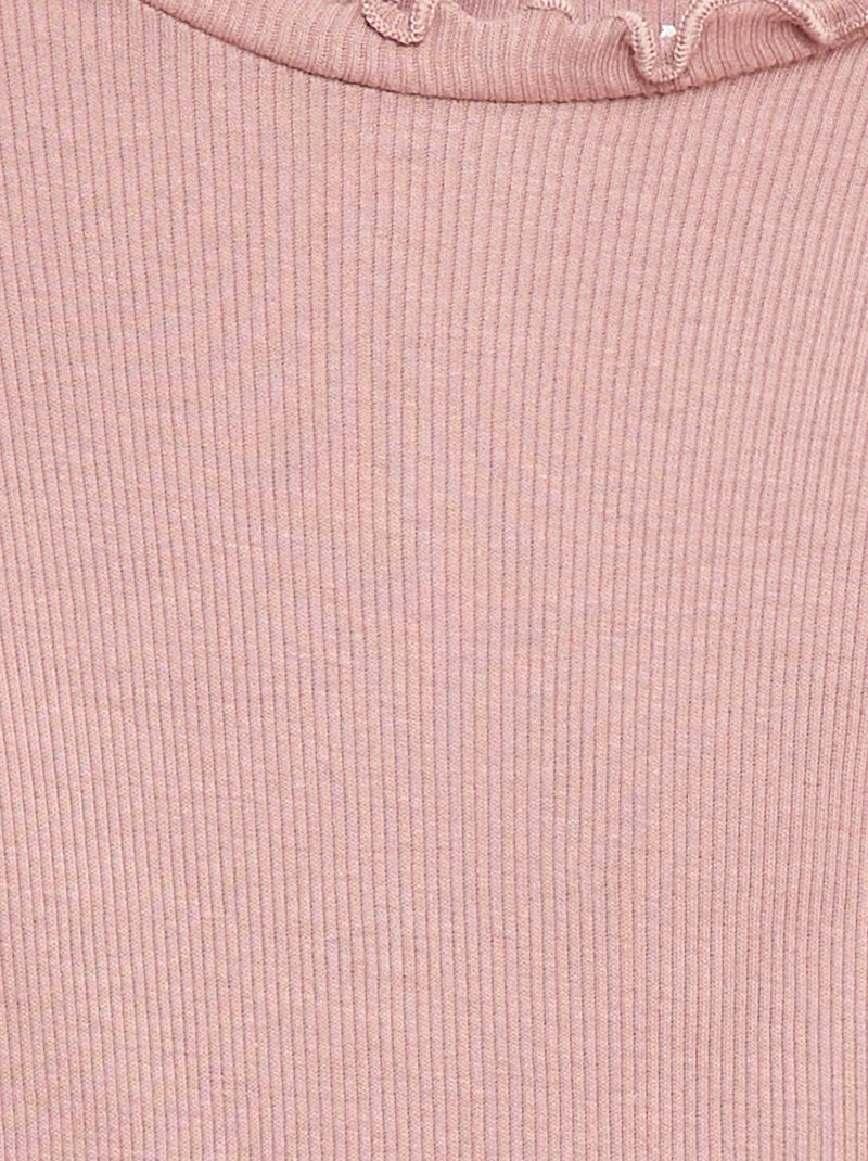 Camiseta de canalé con cuello ondulado Rosa - Kiabi